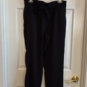 LOFT Black Drawstring Elastic Waist Cropped Palazzo Style Flowing Pants sz Small